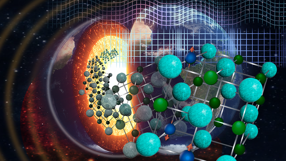 Earth shown in cross-section with glowing core and overlaid molecular structures, representing connections between the planet and scientific research.