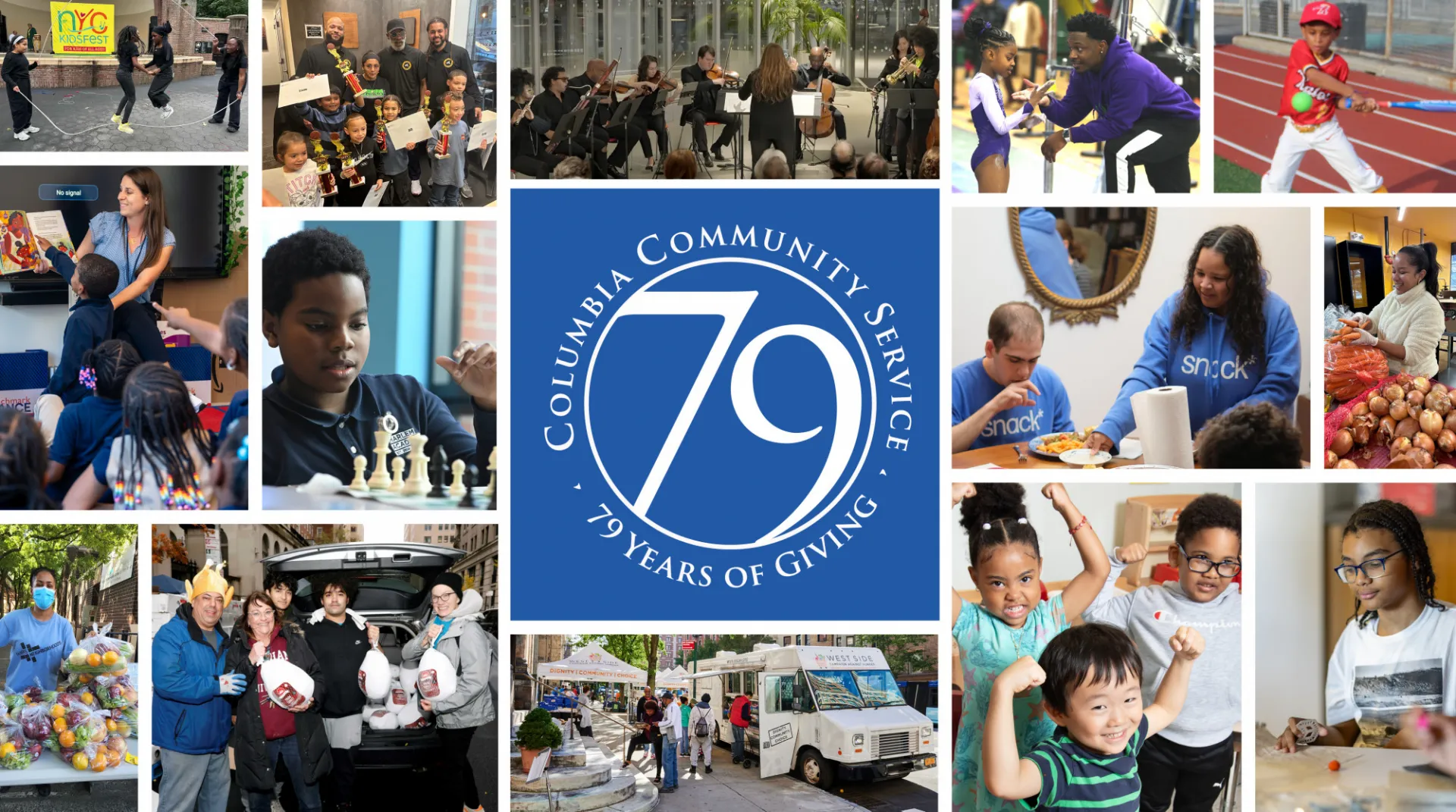 collage of images featuring Columbia University's community service 