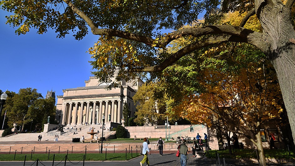 Fall foliage and Low Library on the Columbia University Morningside Campus