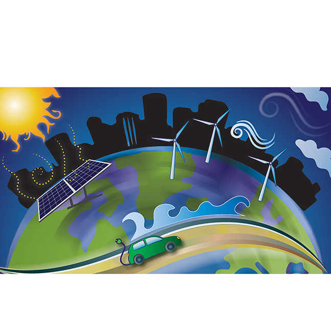 Alternative Energy Sources green lush planet with environmental conscious energy sources