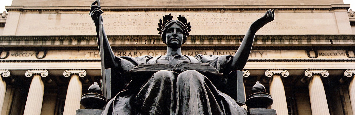 Statue of Alma Mater in front of Low Library at Columbia University.